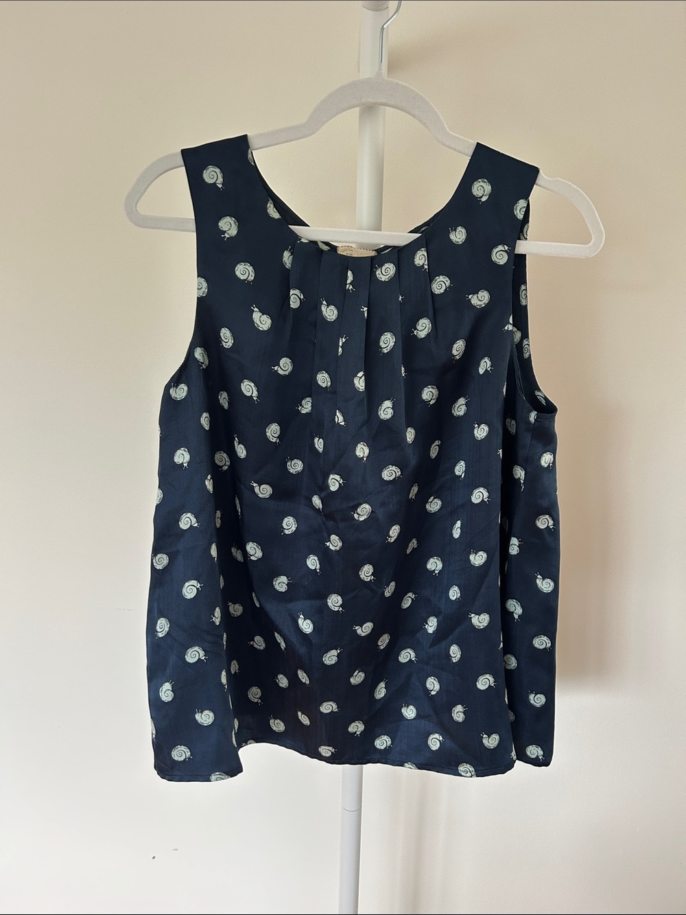 Sleeveless Navy Shell Top with Light Blue Paisley Print